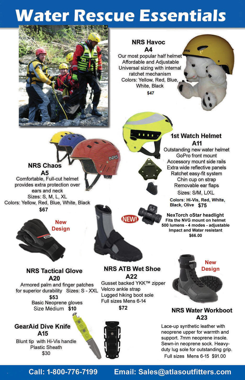 Water rescue helmets, boots and gloves