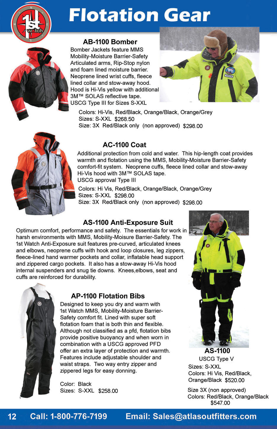 First Watch flotation coats, jackets, bibs and worksuits